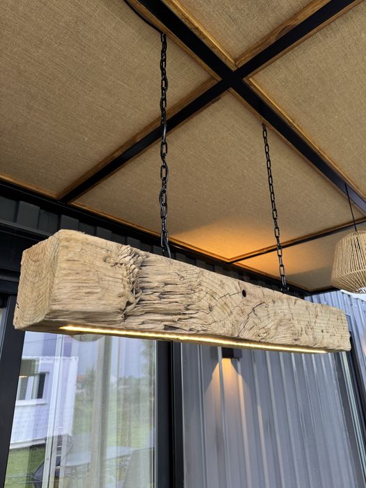 Luminária Pendente em Madeira Rústica de Carvalho em Led