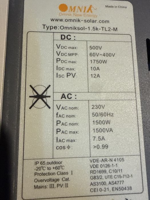 Inversor Paineis Solares 1.5kW Omnik