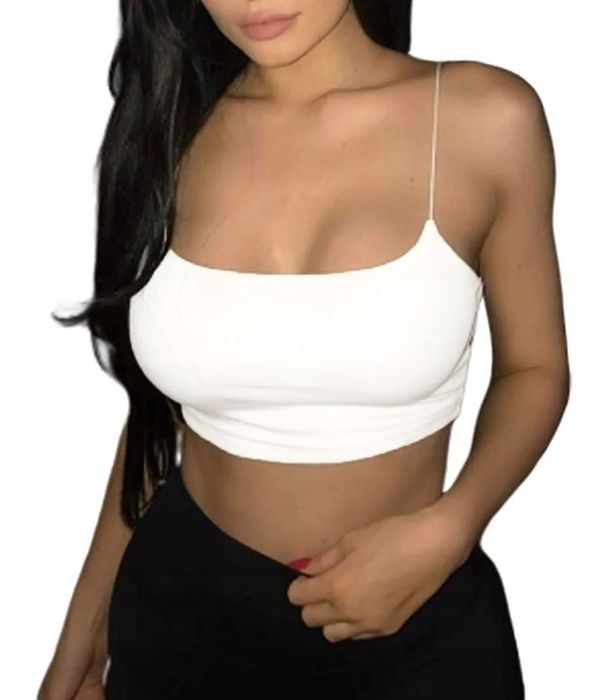 Crop Top Bawełniany Na Ramiączka Biały S/m