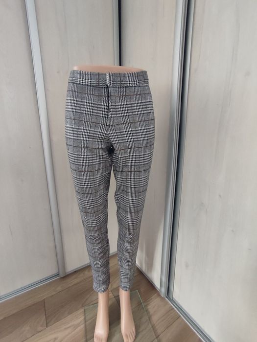 Spodnie damskie, biało-czarno krata z brązem firmy Esmara rozL