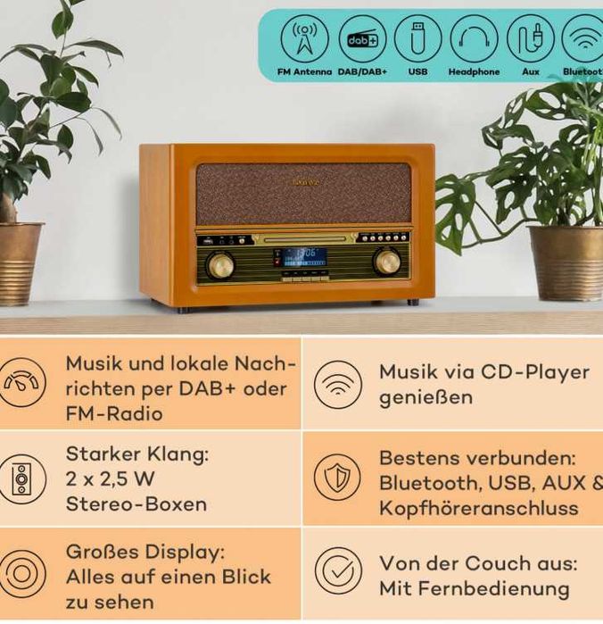 Ретро-стереосистема Auna Belle Epoque 1906 DAB, BT CD DAB USB УЦІНКА