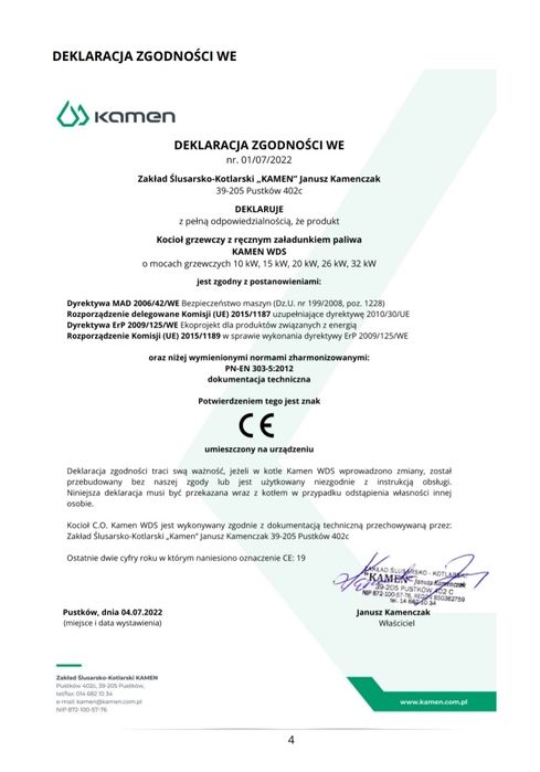 Piec kocioł KAMEN WDS 15kw  5 klasa EcoDesign