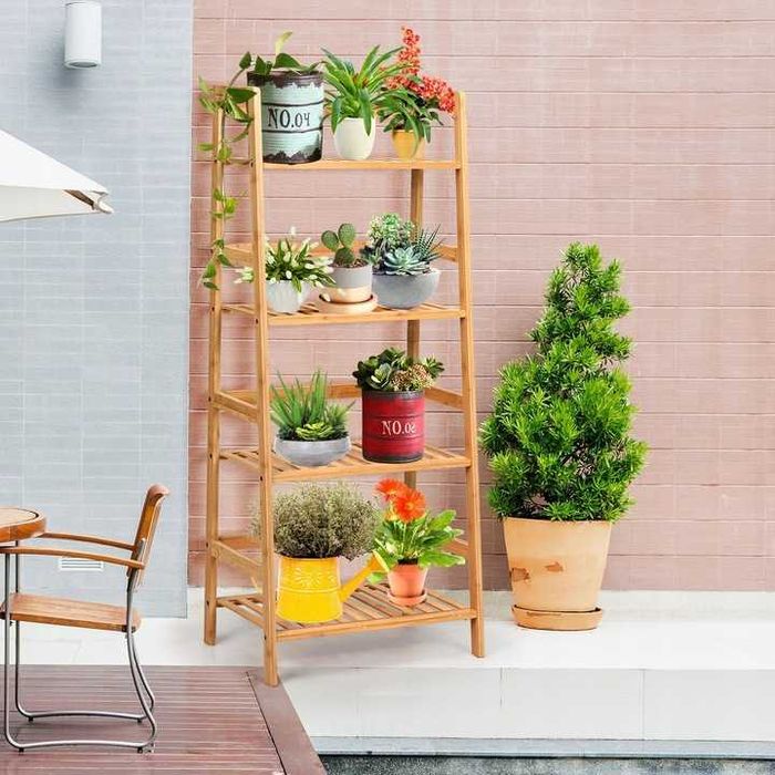 Regał bambusowy 4 półki do salonu kuchni na rośliny książki COSTWAY