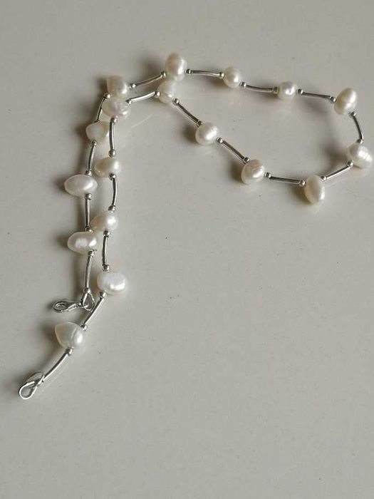 naszyjnik choker perły barkowe srebro