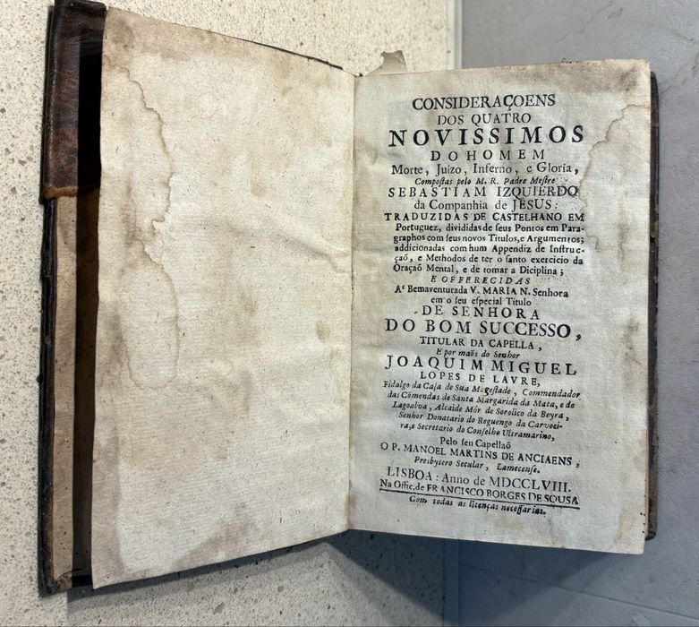 Antigo livro de 1758: Considerações dos quatro Novissimos do Homem