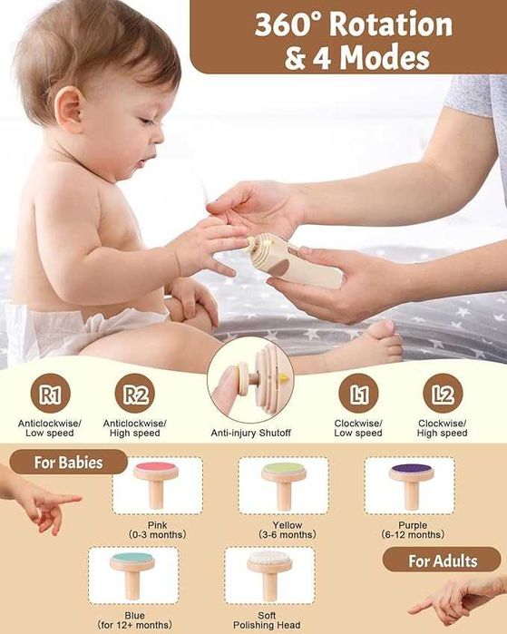 Lictin Elektryczny pilnik do paznokci dla niemowląt z 10 głowicami