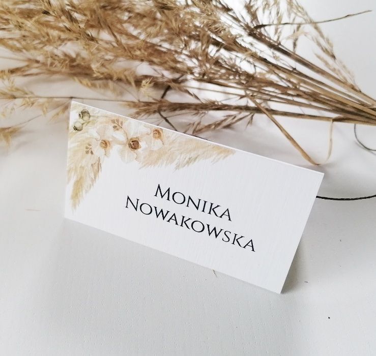 Winietki na stół weselny w stylu boho z trawą pampasową