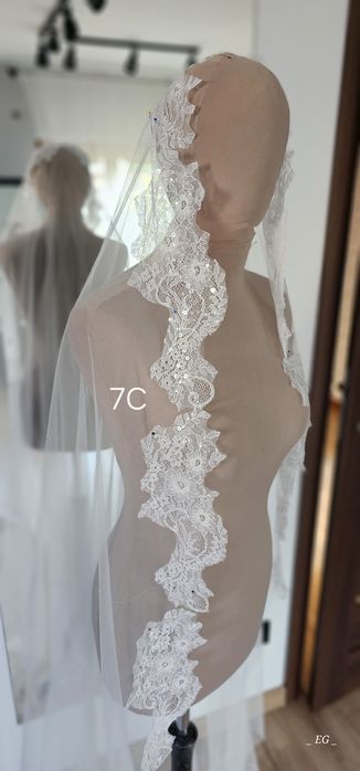Welon Ślubny z Koronką i Cekinami – Model 7C
