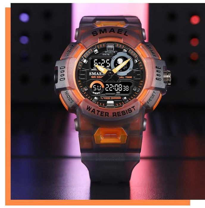 Zegarek młodzieżowy SMEAL model 8063 szary przeźroczysty pomarańczowy