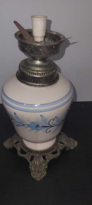 Candeeiro de Mesa Antigo em Faiança de Águeda - Pintado à Mão