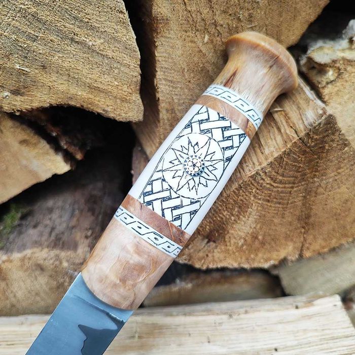 Нож финка "Пуукко", рог, ламинат, карельская береза