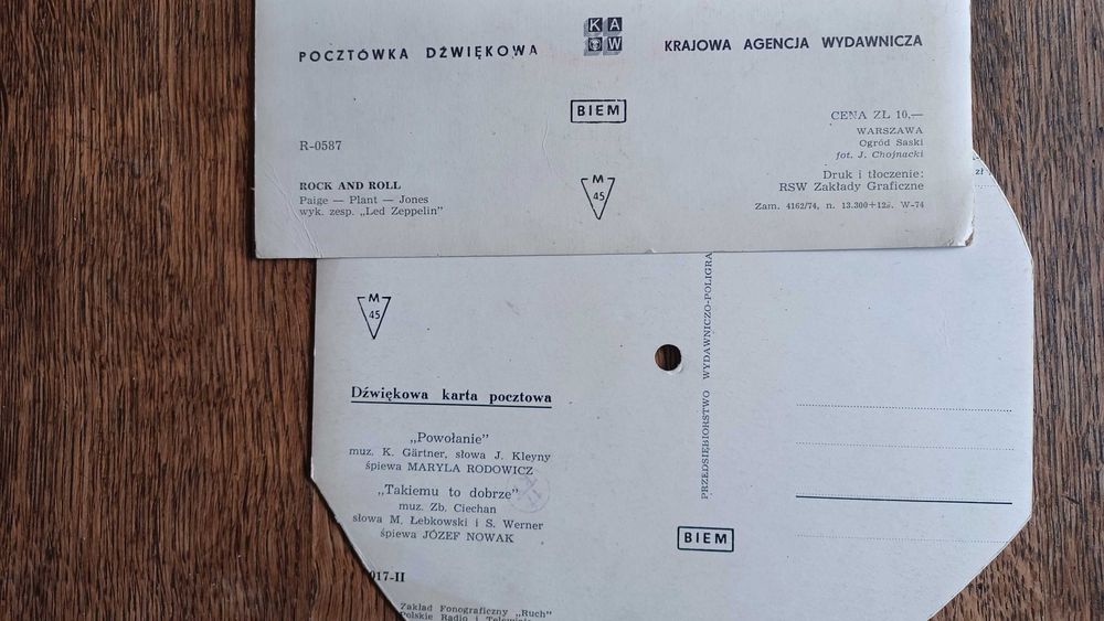 10 pocztówek dźwiękowych PRL-lata 60/70 m.innymi Led Zeppelin, Beatles