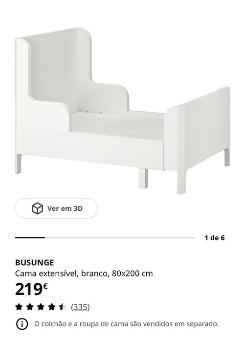 Cama extensível infantil IKEA BUSUNGE (Branca) – Com colchão e extras