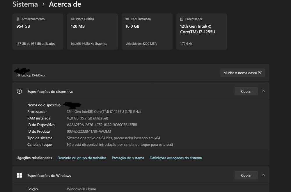 Portátil HP (i7, 16GB RAM, 1TB SSD)  c/ Garantia 2027
