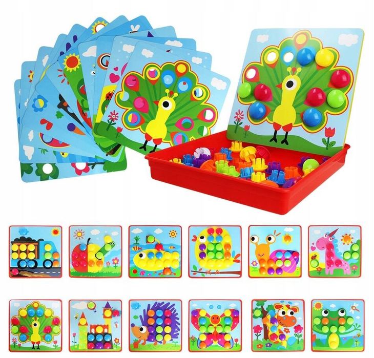 Duże Guziki Mozaika Układanka Edukacyjna Kreatywna Z Guzików 12 Plansz