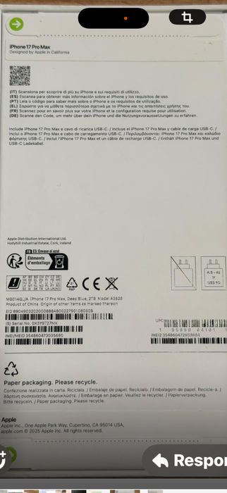 IPhone 17 Pro Max 2TB Azul Selado !