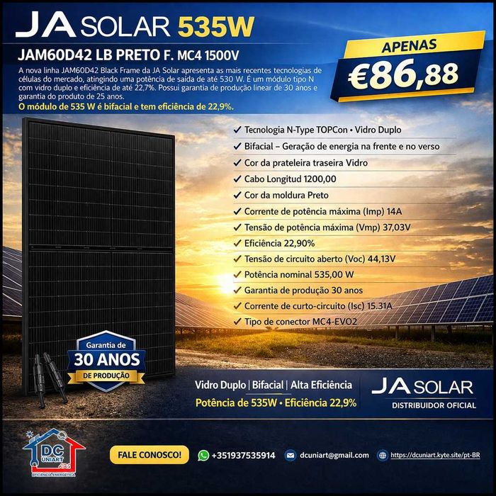 JA SOLAR 535W - JAM60D42 LB PRETO F. MC4 1500V