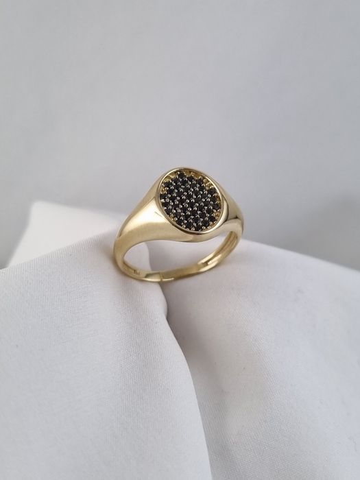 Obłędny złoty nowy damski sygnet z czarnym oczkiem 14k 585