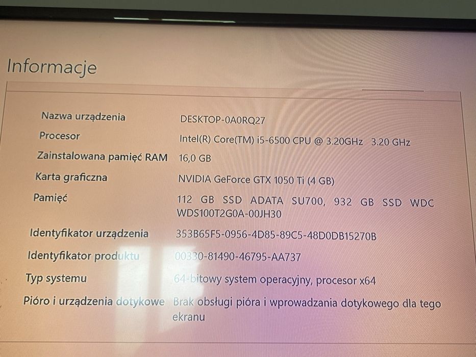 Komputer gamingowy i5-6500 / GTX 1050 Ti 4GB / 16GB RAM DDR4