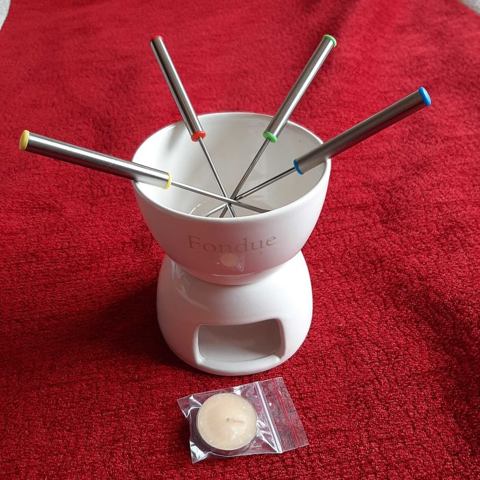 NOVO Fondue de chocolate em cerâmica com 4 garfos + vela