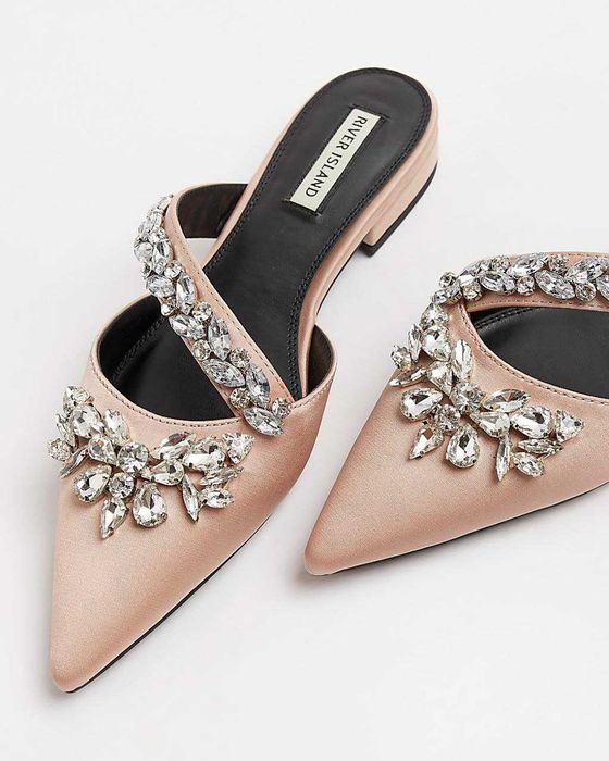 Весільні сатинові пудрові босоніжки з камінням 41 розмір 26,5 см