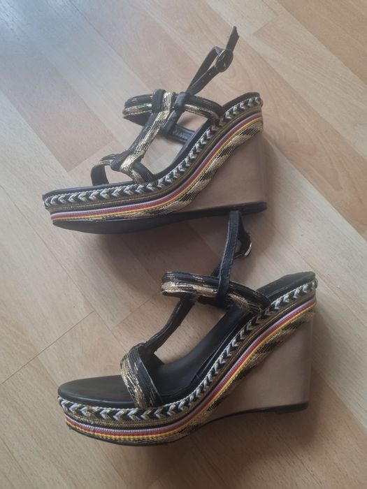 #sandały #38 #damskie #złote #czarne #boho #koturna #paski