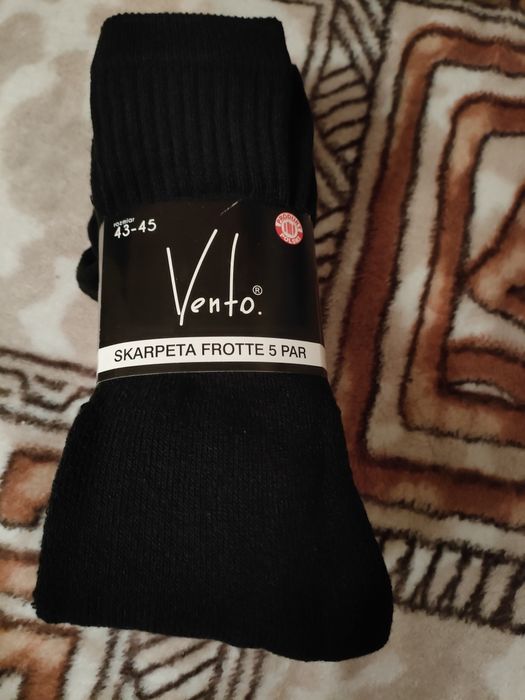 5 par - Skarpety męskie frotte, ciepłe, czarne - rozm. 43-45 - NOWE