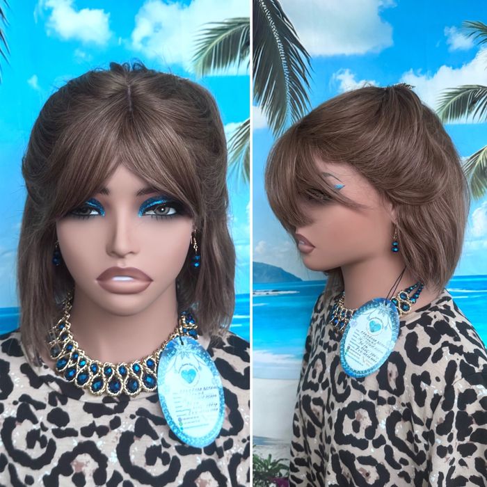 Натуральный парик с чёлкой кожа шёлк детские волосы люкс пепел русый