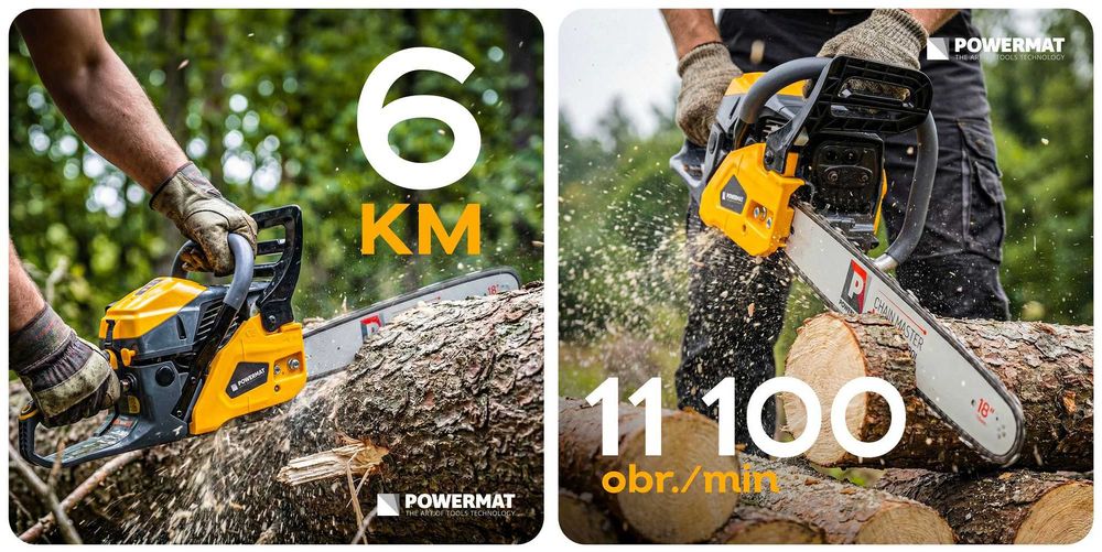 POWERMAT Piła Spalinowa Pilarka Łańcuch 6km Prowadnica 18” 45cm PM1548