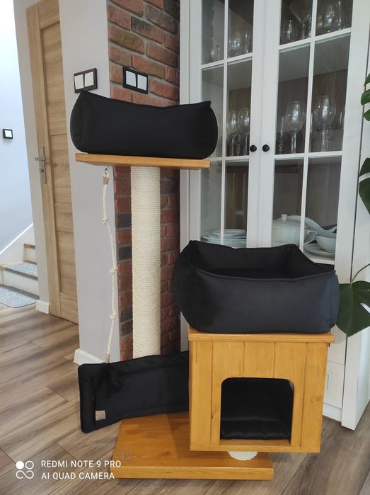 Drapak dla kota z domkiem,drewno +gratis parapeciak