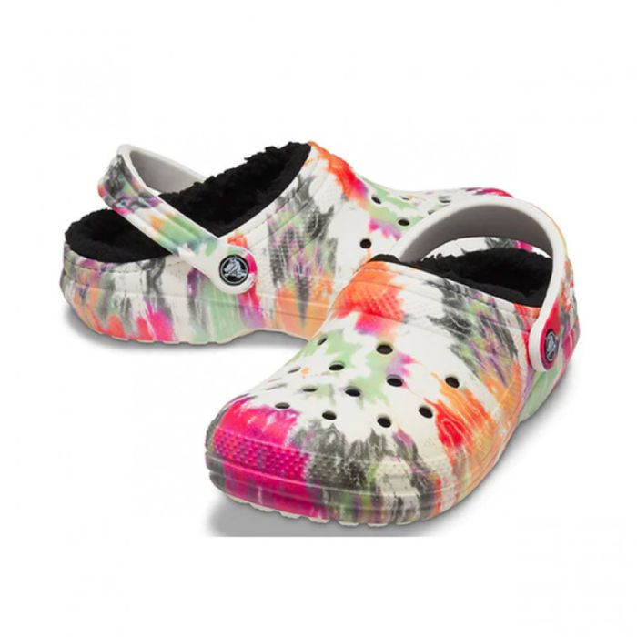 Crocs нові оригінальні крокси tie dye з хутром тапочки утепленні lined