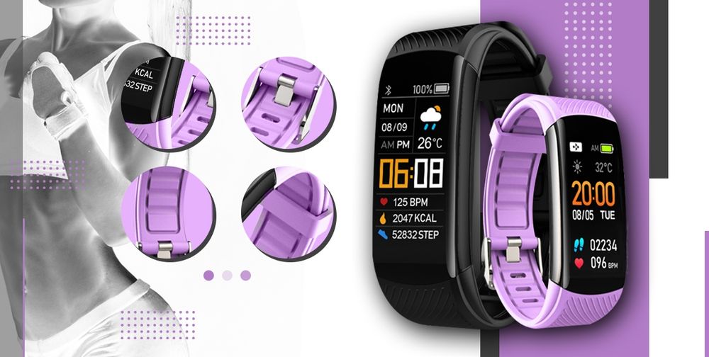 smartwatch giewont czarno jasnofioletowy 2 paski gw200-8