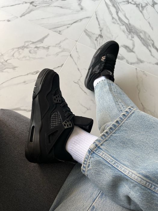 Чорні унісекс кросівки Nike air jordan 4 “Black Cat”, Jordan 4 Black