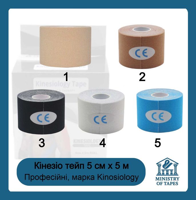 ТОП! Кінезіо тейпи 5 см х 5 м для спорту та відновлення