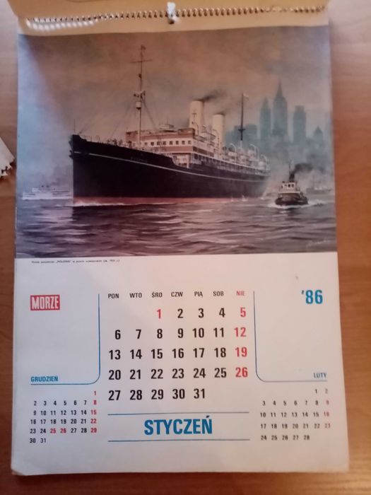 Duży kalendarz ścienny 1986