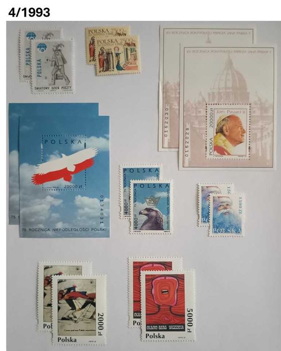 Duża kolekcja znaczków polskich z lat 90. XX w.