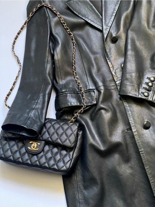 Кожаный чёрный плащ пальто versace classic v2 винтаж