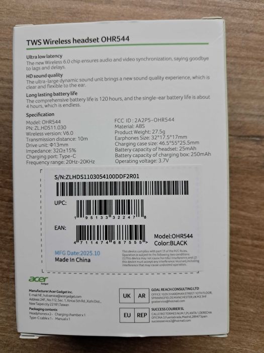 Słuchawki bezprzewodowe Acer OHR544 super stan
