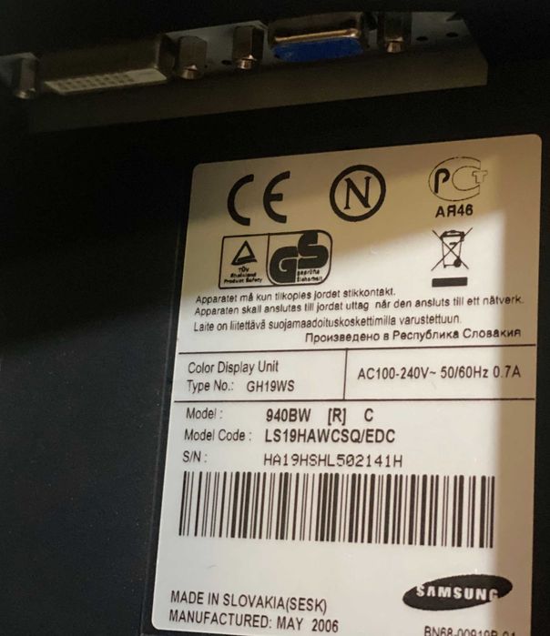 Monitor Samsung SyncMaster 940BW 19' Widescreen437518212614727684