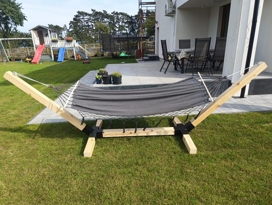 Hamak drewniany stelaż + hamak porządny najgrubszy 100x100mm malowany