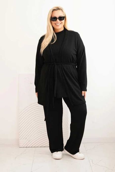 Komplety prążek Plus Size 3w1 narzutka, bluzka sponie