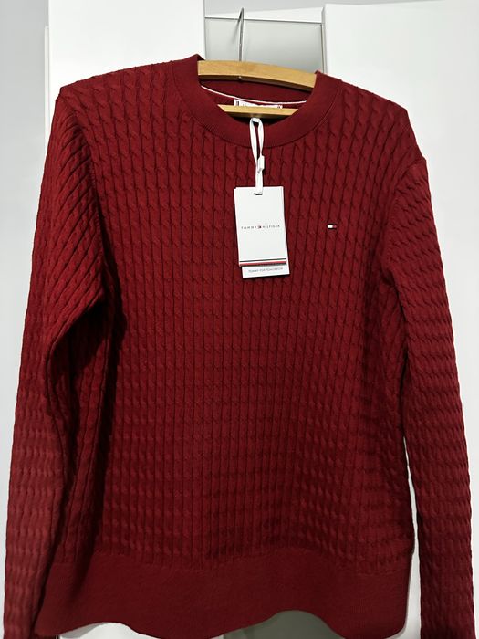 Sweter bawelniany o szerokim splocie Regatta red Hilfiger