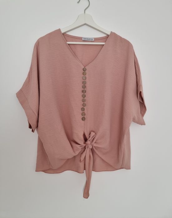 Nowy Komplet damski bluzka i szerokie spodnie pudrowy róż rozmiar 42/4