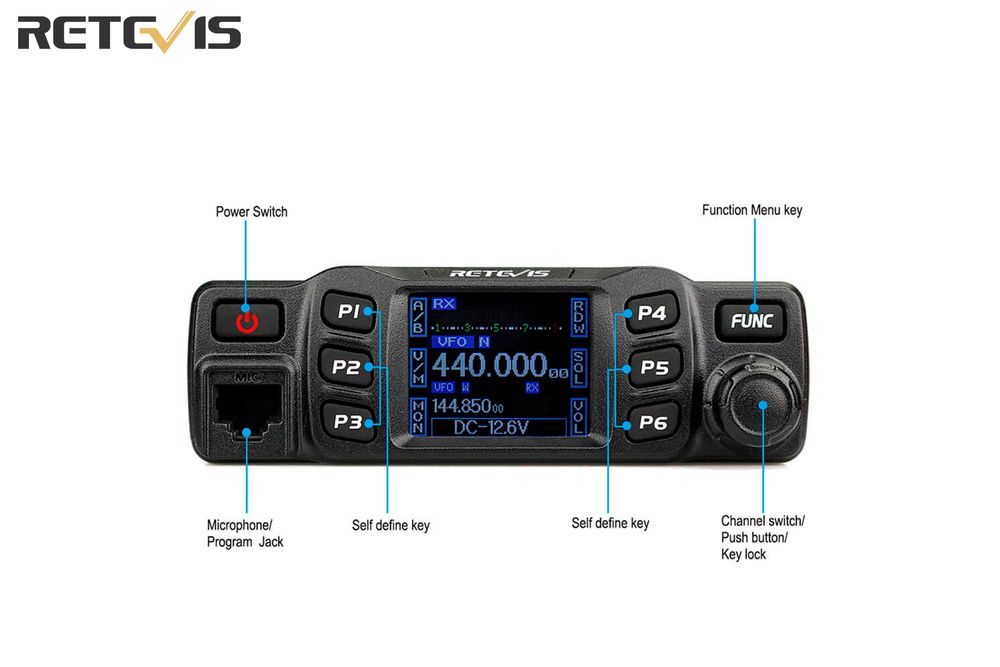 Rádio móvel Retévis RT95 banda Dupla VHF UHF 25 wats