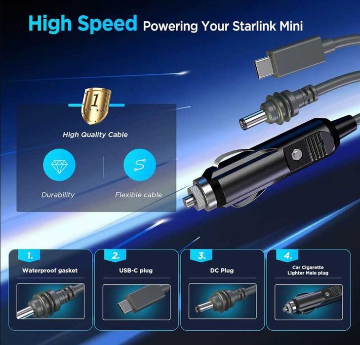 Кабель живлення 3в1 для Starlink Mini DC 5m