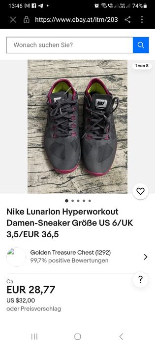 Кросівки Nike Lunarlon для спорту, оригінал, розмір 36,5