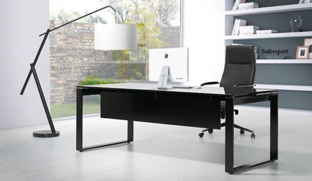 Secretária reta Vidro Preto Branco Fosco 1600x800x750mm Nova