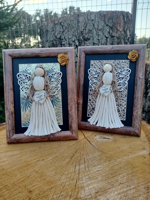 Ramka Aniołek na Szczęście Boho Makrama Dzień Babci Dziadka