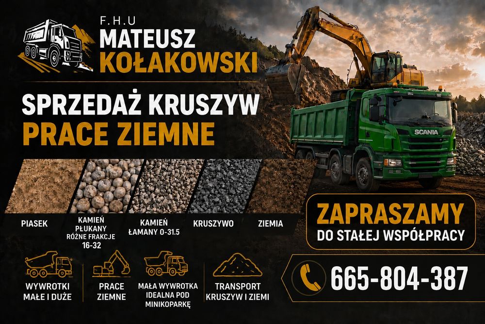 Żwir kamień płukany ziemia podsyp piasek transport od 1 tony