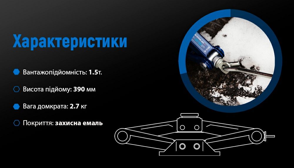 Домкрат гвинтовий "ромб" 1.5т VITOL (390 мм)